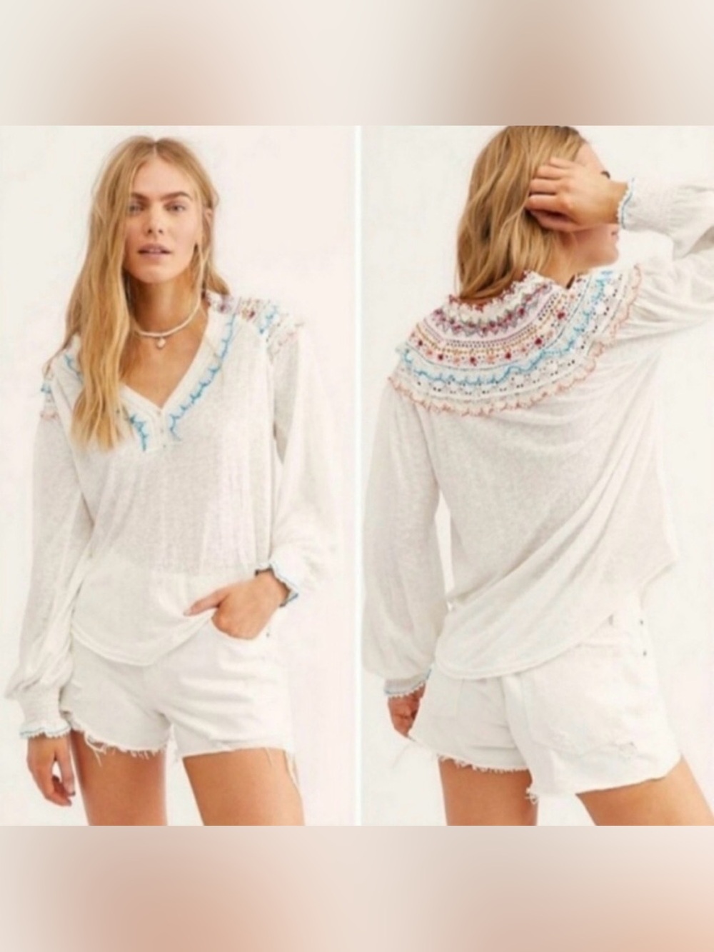 Free People Women’s Siesta Fiesta Crochet Embroidered Top Size Small